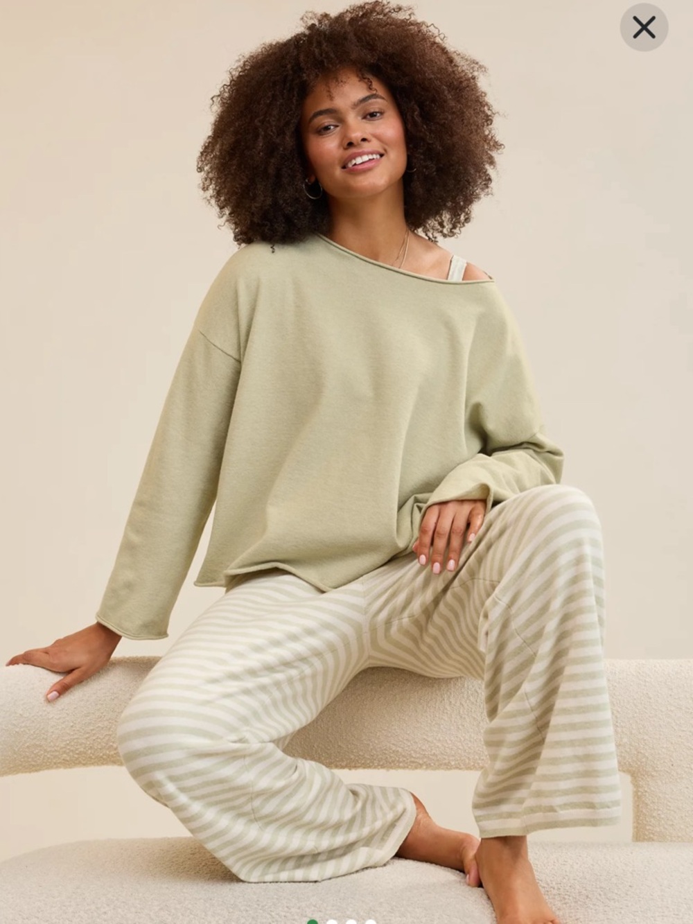 NWT Aerie Wide-Leg Knit Pants - Cream & Sage Green